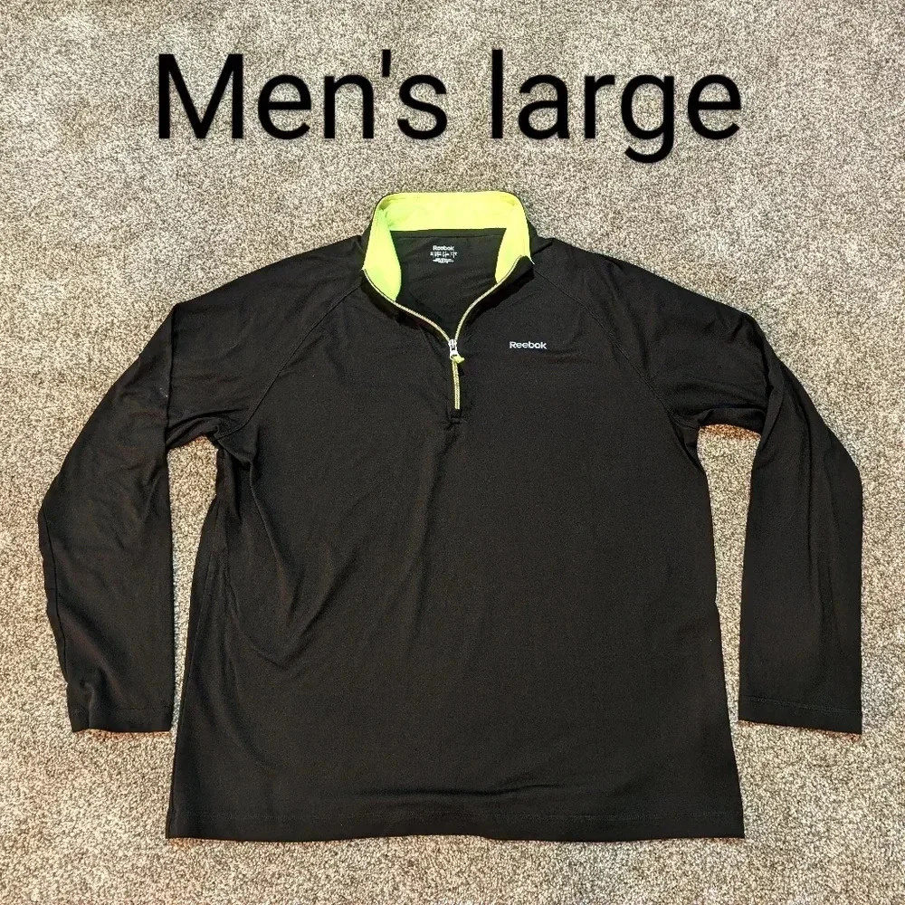 🎈3/$15🎈Men's large Reebok quarter zip long sleeve black yellow shirt ref…